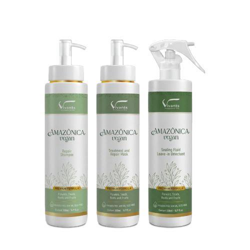 AMAZONICA UEGAN ( SHAMPOO + TREATMENT AND REPAIR MASK+ LEAVE IN )